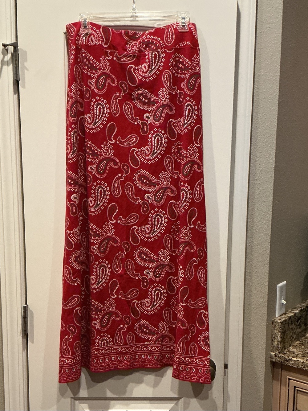 Red Paisley Maxi Skirt - Classic Bohemian Style